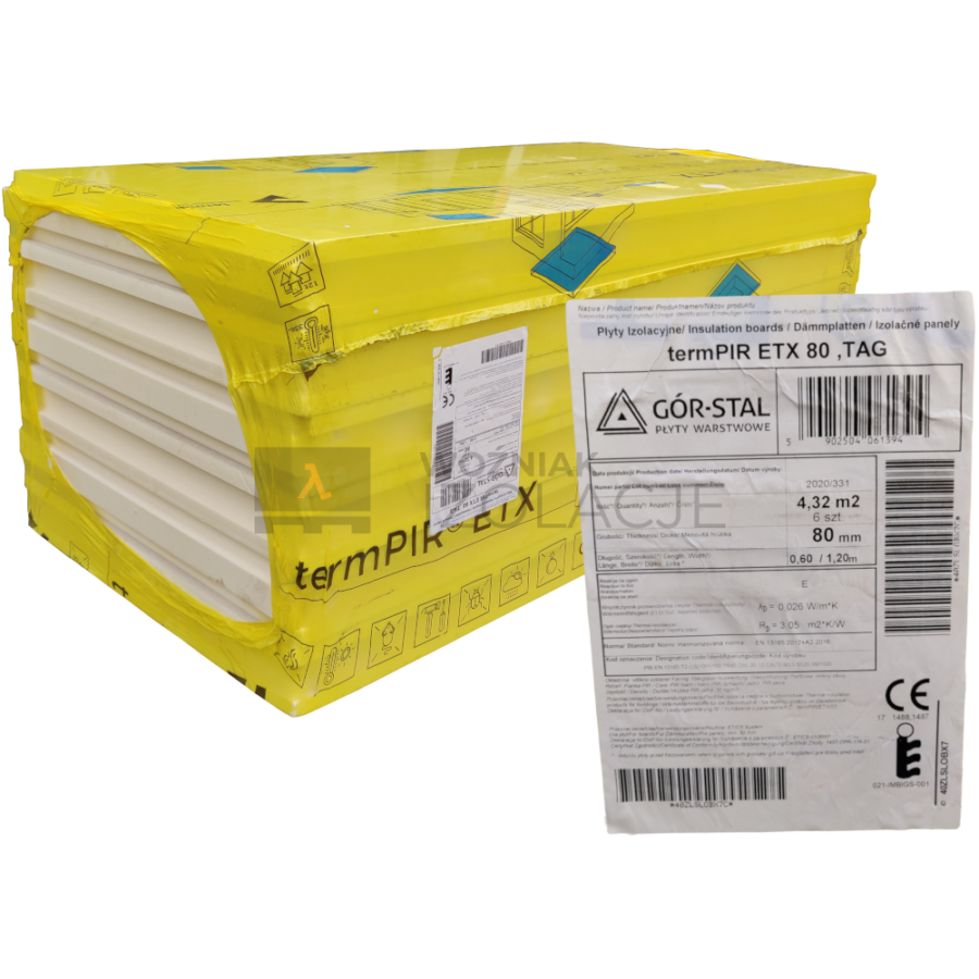 Płyta PIR ETX 8cm 600x1200mm krawędź pióro wpust